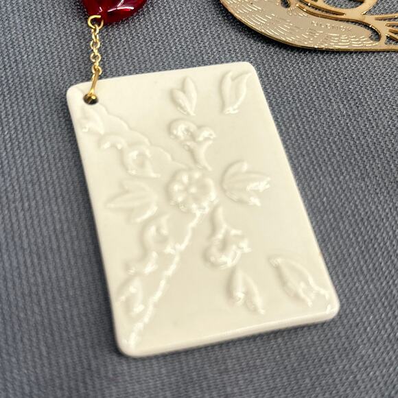 Lenox Across The Miles Christmas Ornament Gold Dove Red Heart Porcelain Tag Box - Picture 6 of 13